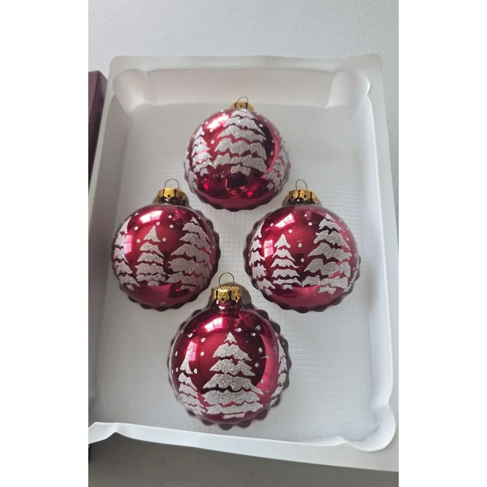 Set Of 4 Festive Tree Red Christmas by Victoria Collection Ornaments